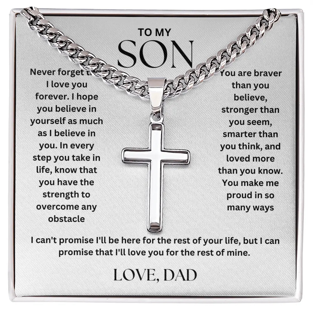 To My Son - Cross on Cuban Link Chain - Love Dad
