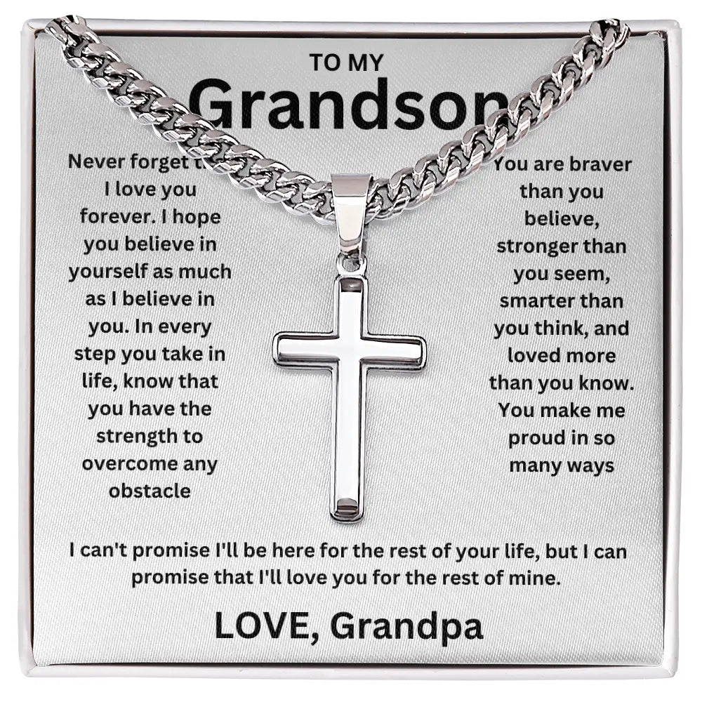 To My Grandson - Artisan Cross Cuban Chain - Love You More Than You Know