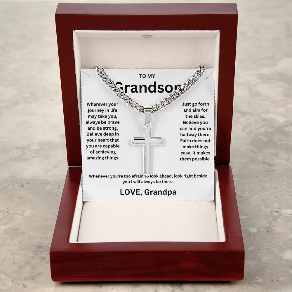 To My Grandson - Artisan Cross Cuban Chain - Love You More Than You Know
