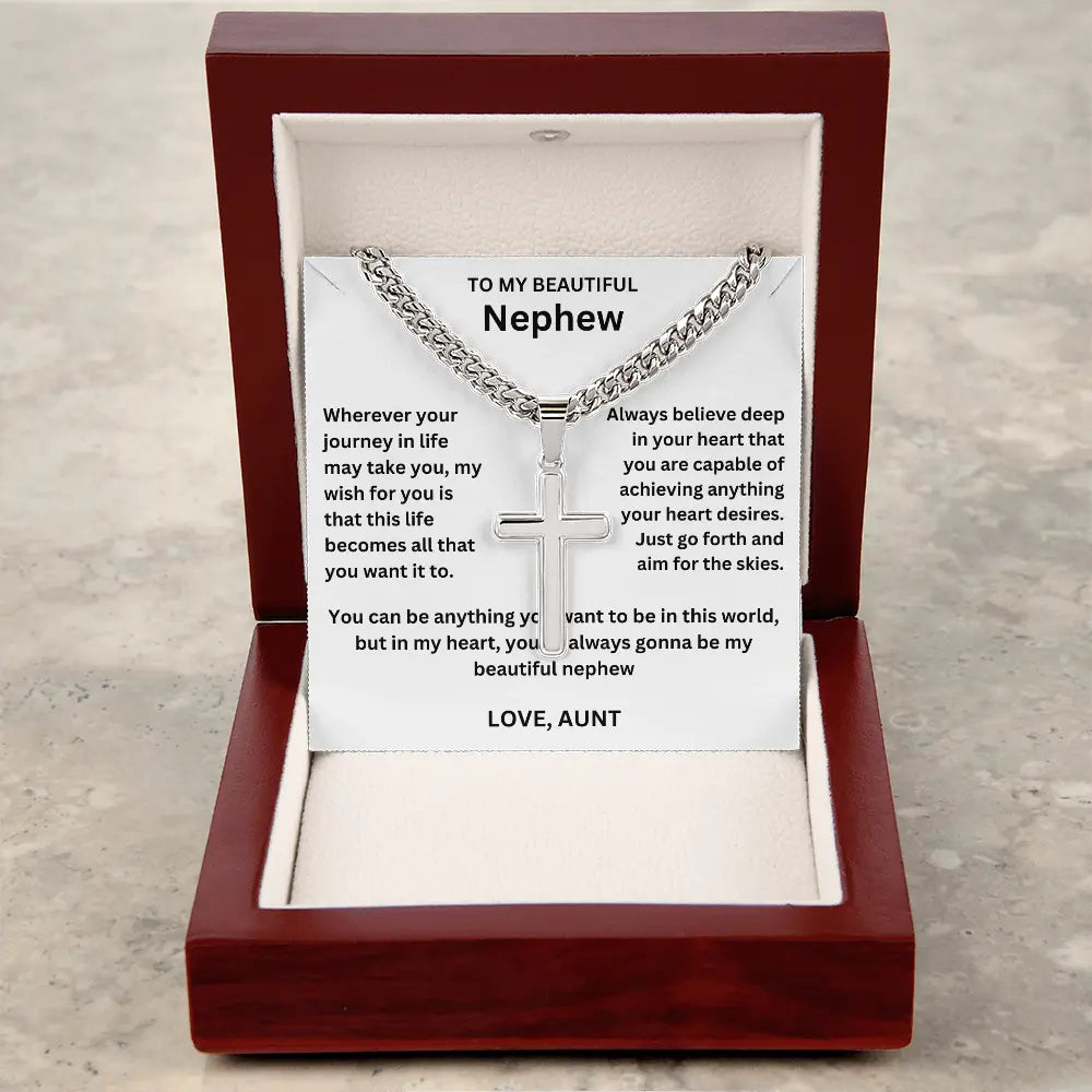 To My Nephew - Cuban Link - Artisan Cross - Gift Set