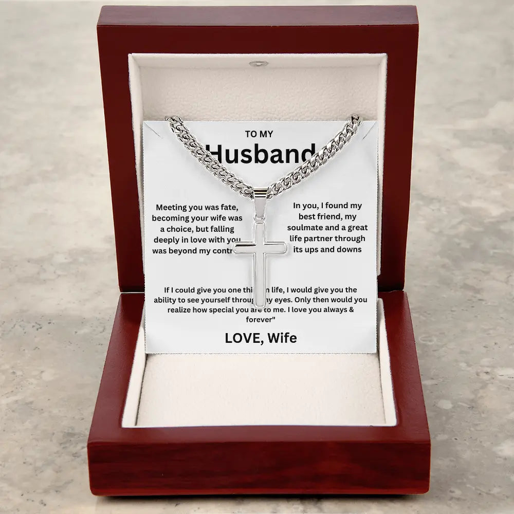 To My Husband -Artisan Cross Cuban Chain - Gift Set