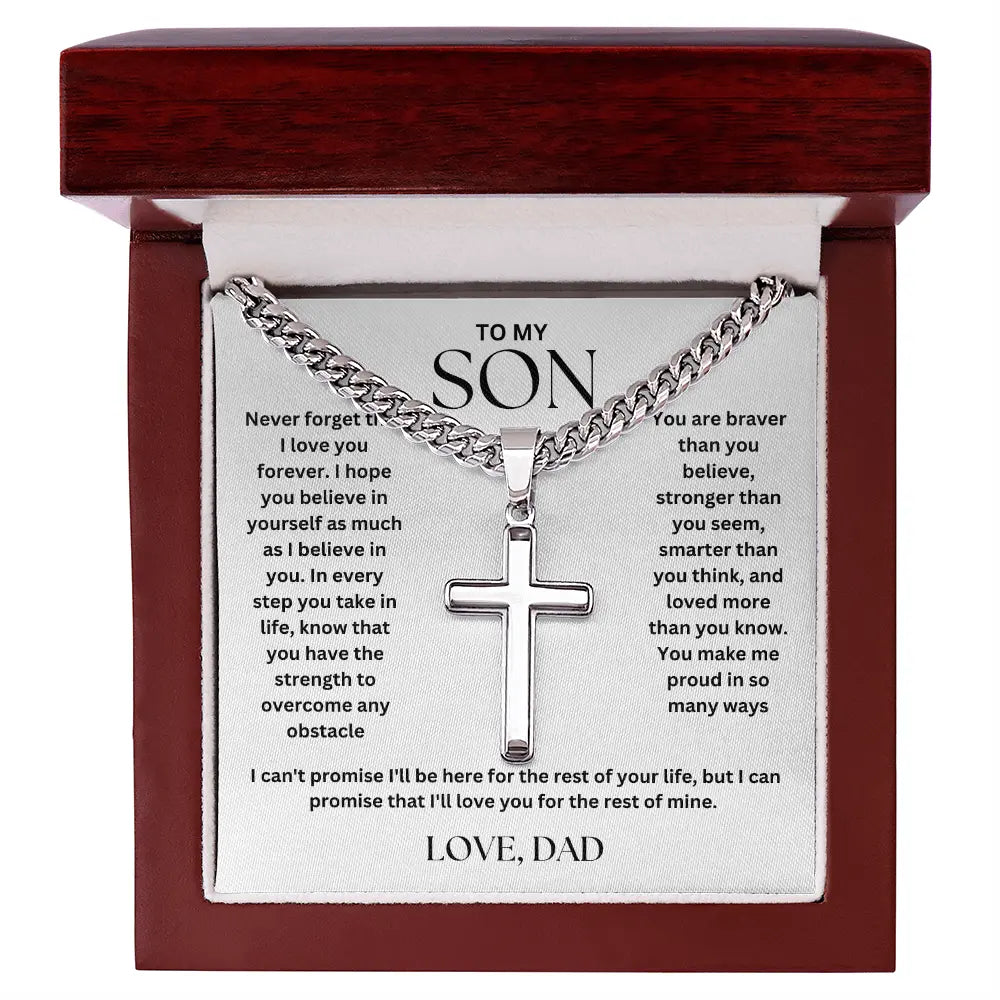 To My Son - Cross on Cuban Link Chain - Love Dad