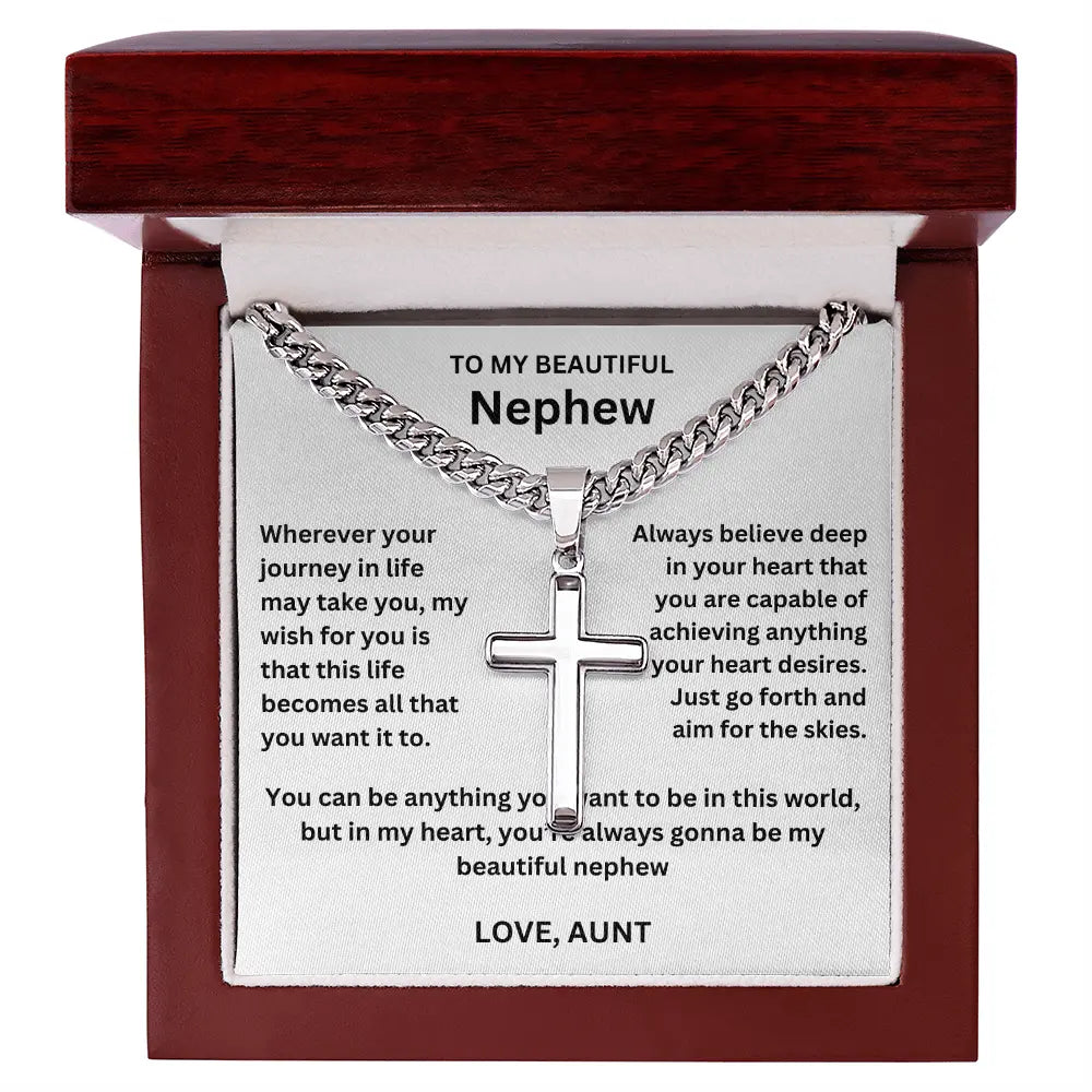 To My Nephew - Cuban Link - Artisan Cross - Gift Set