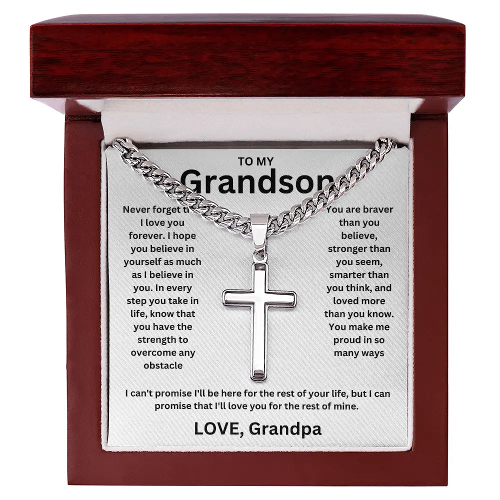 To My Grandson - Artisan Cross Cuban Chain - Love You More Than You Know