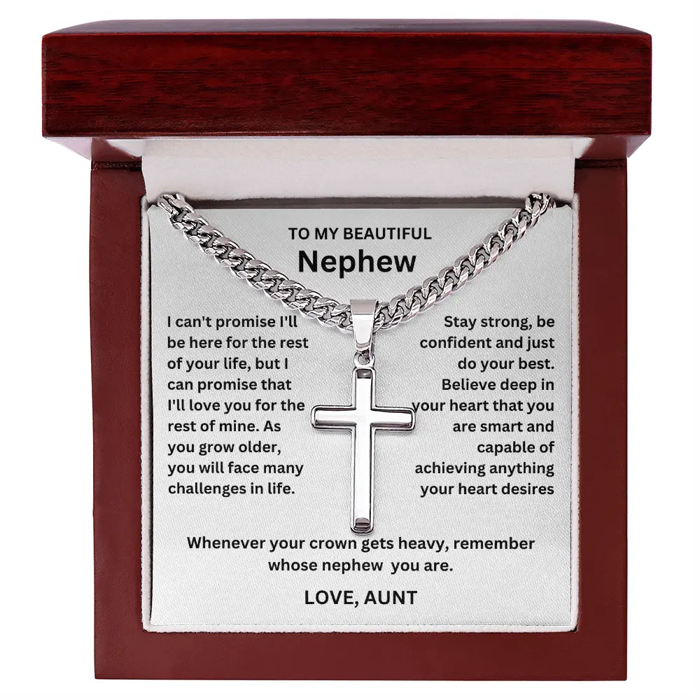 To My Nephew - Artisan Cross on Cuban Link Chain - Gift Set