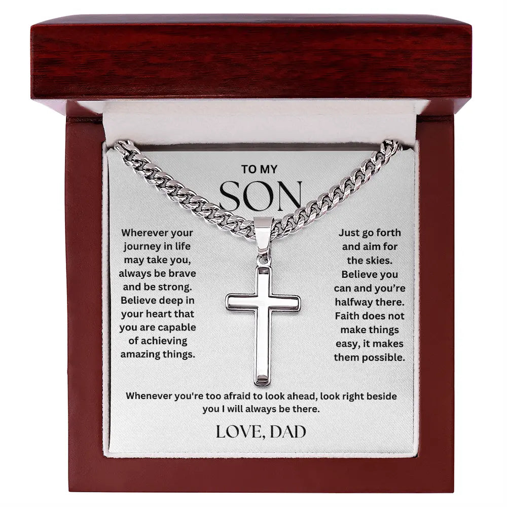To My Son - Artisan Cross on Cuban Link Chain - Love Dad