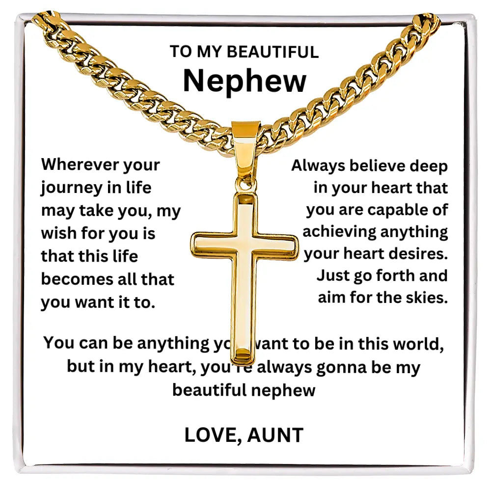 To My Nephew - Cuban Link - Artisan Cross - Gift Set