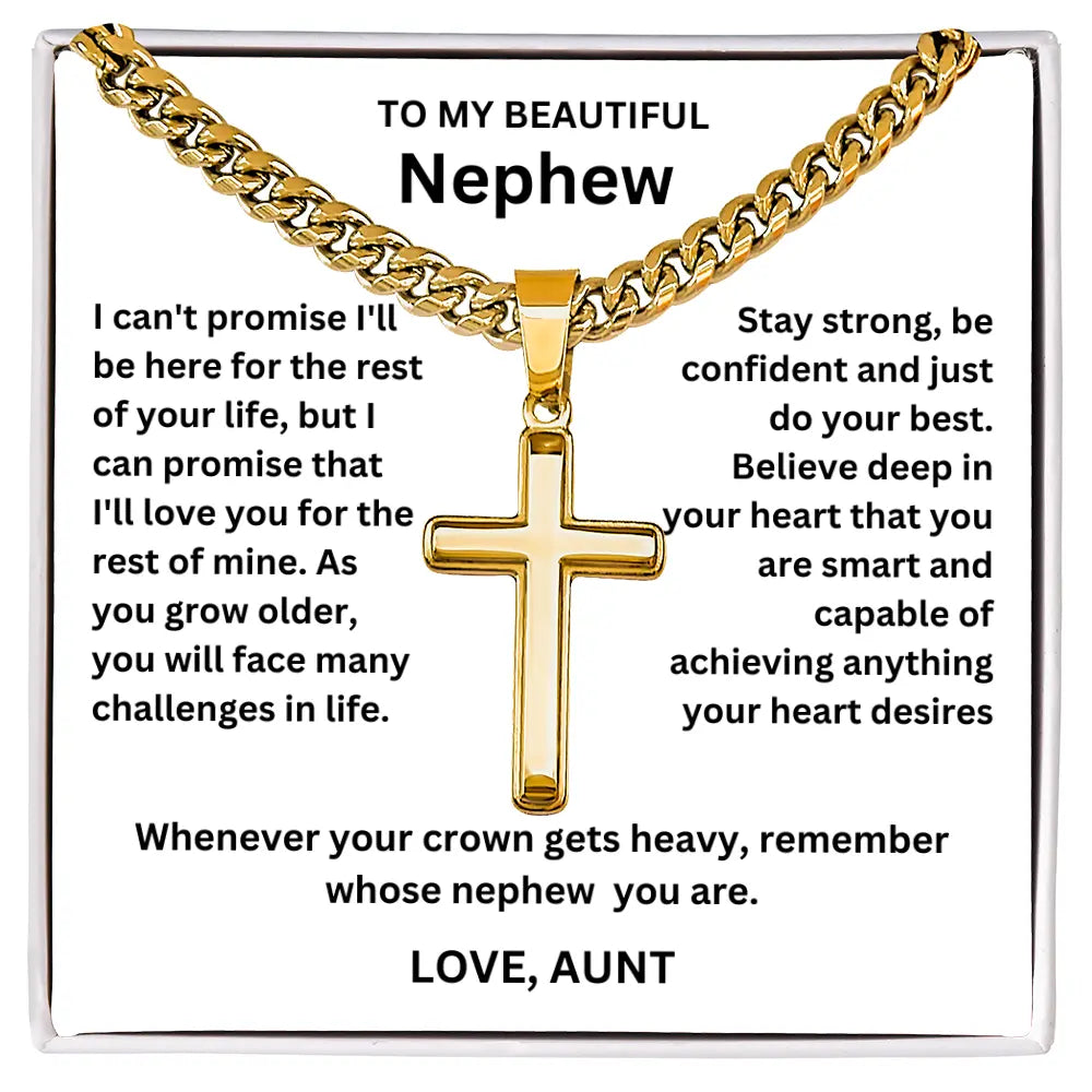 To My Nephew - Artisan Cross on Cuban Link Chain - Gift Set