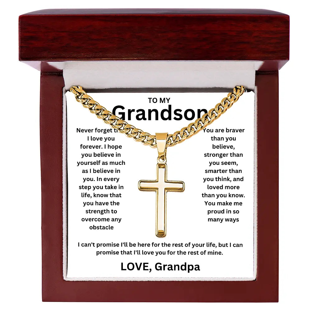 To My Grandson - Artisan Cross Cuban Chain - Love You More Than You Know