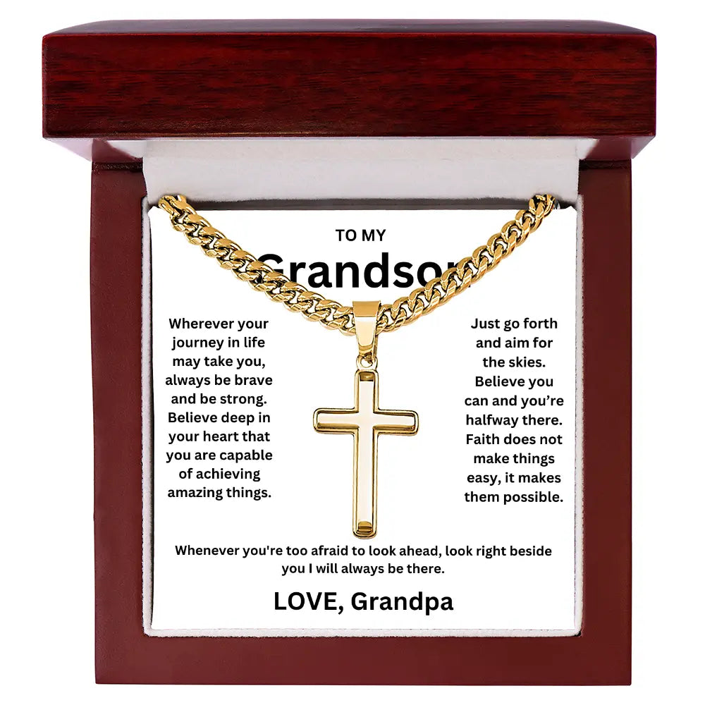 To My Grandson - Artisan Cross Cuban Chain - Love You More Than You Know