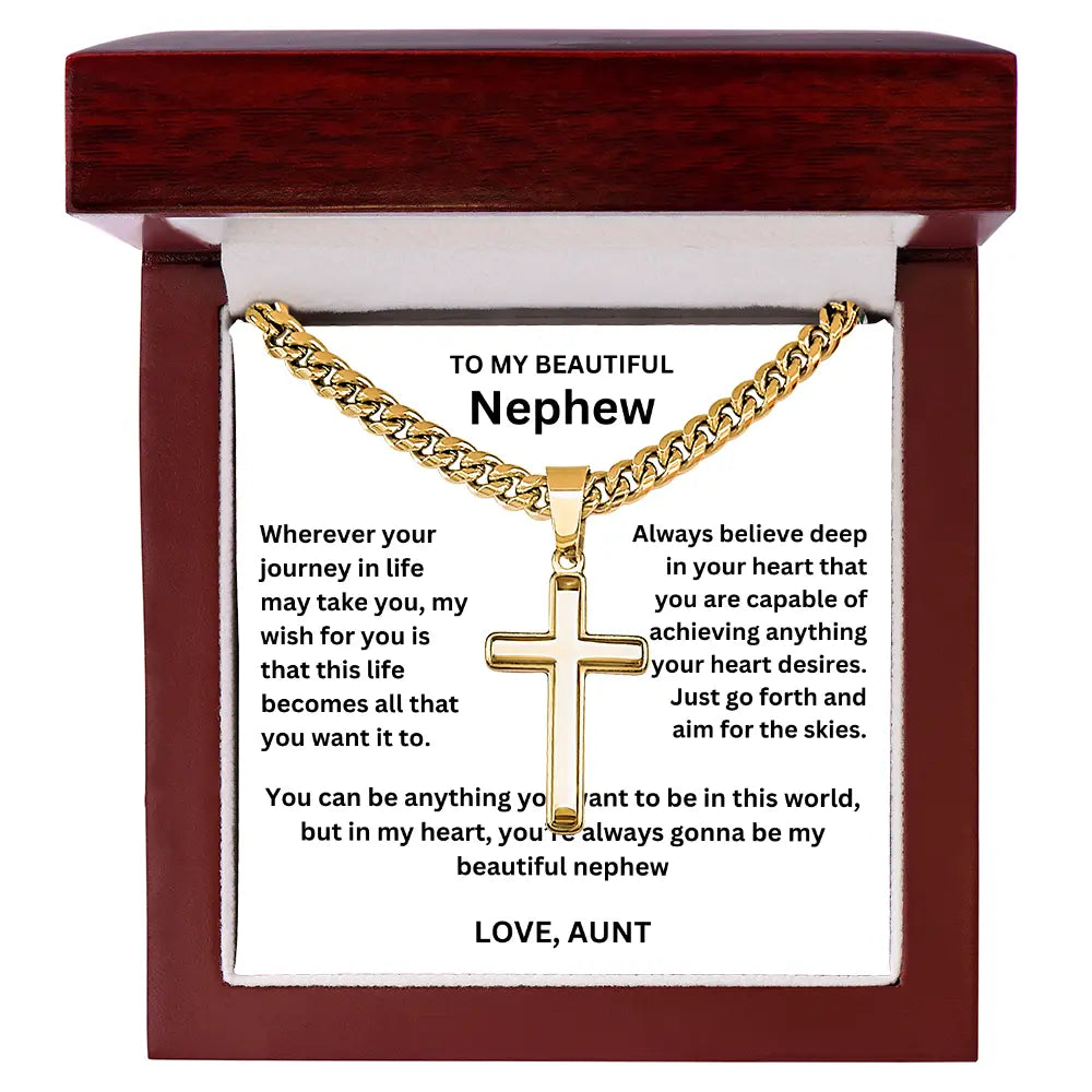 To My Nephew - Cuban Link - Artisan Cross - Gift Set
