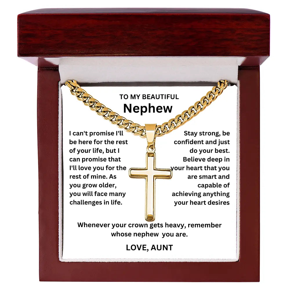 To My Nephew - Artisan Cross on Cuban Link Chain - Gift Set