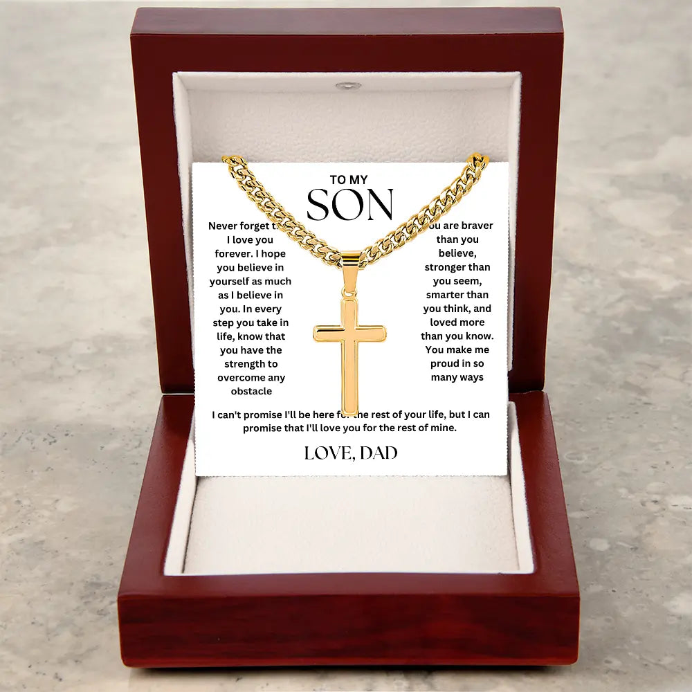 To My Son - Cross on Cuban Link Chain - Love Dad