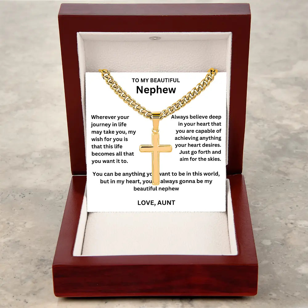 To My Nephew - Cuban Link - Artisan Cross - Gift Set