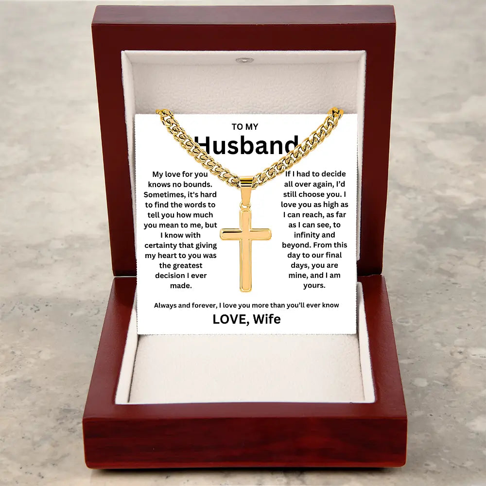 To My Husband -Artisan Cross Cuban Chain - Gift Set