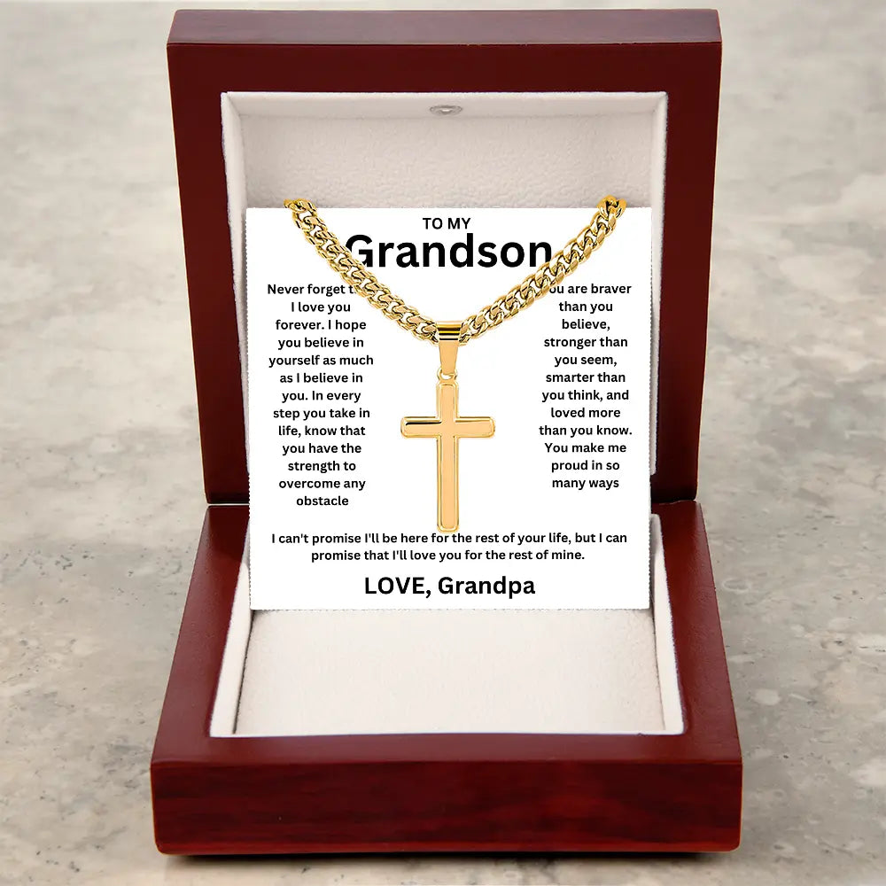 To My Grandson - Artisan Cross Cuban Chain - Love You More Than You Know