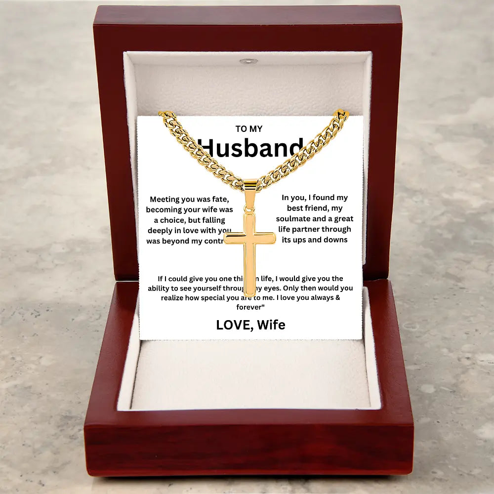 To My Husband -Artisan Cross Cuban Chain - Gift Set