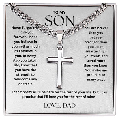To My Son - Cross on Cuban Link Chain - Love Dad