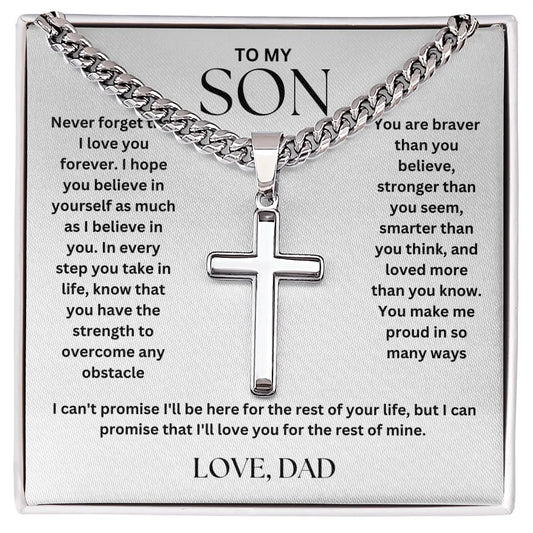 To My Son - Cross on Cuban Link Chain - Love Dad