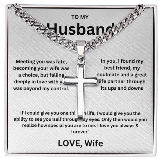 To My Husband -Artisan Cross Cuban Chain - Gift Set
