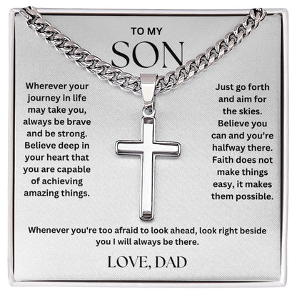 To My Son - Artisan Cross on Cuban Link Chain - Love Dad
