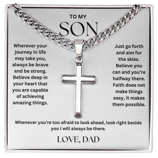 To My Son - Artisan Cross on Cuban Link Chain - Love Dad