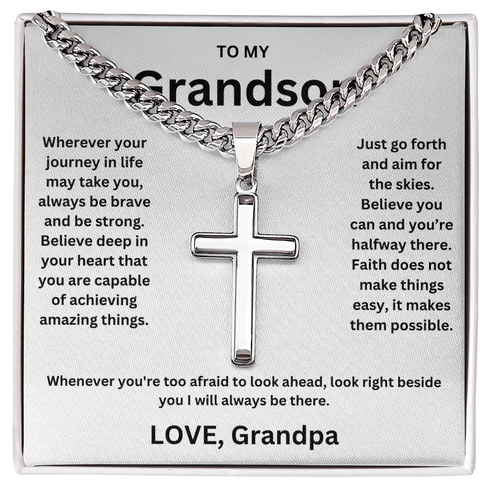 To My Grandson - Artisan Cross Cuban Chain - Love You More Than You Know