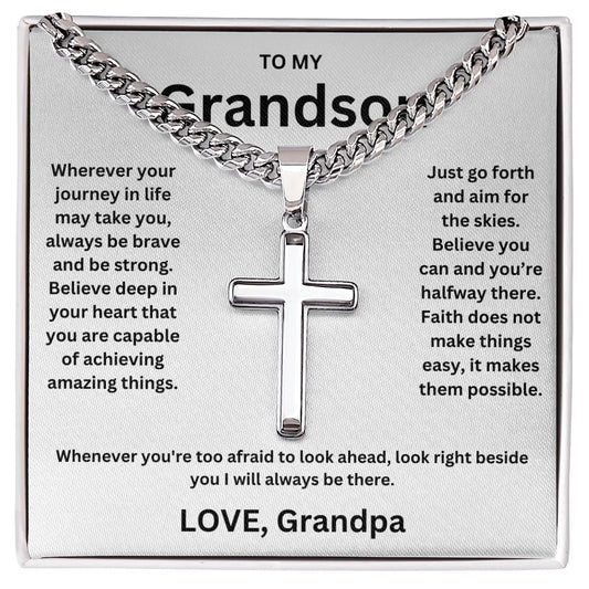 To My Grandson - Artisan Cross Cuban Chain - Love You More Than You Know