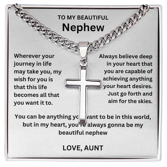 To My Nephew - Cuban Link - Artisan Cross - Gift Set