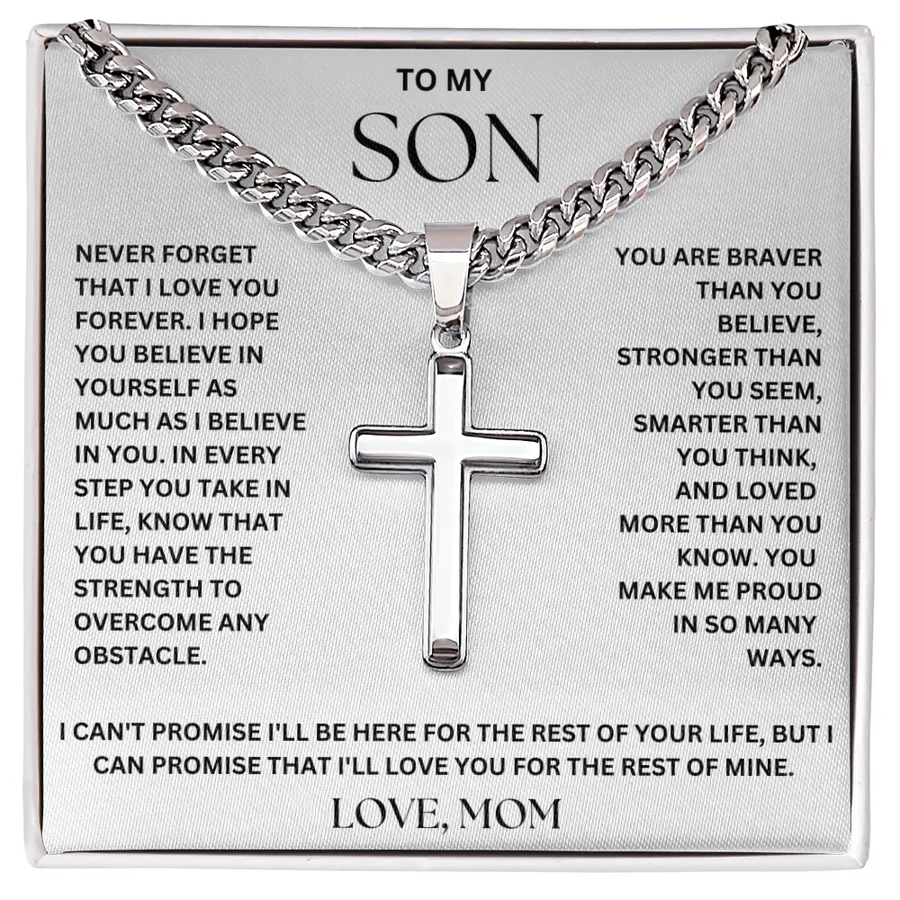To My Son – Love, Mom Cross on Cuban Link Chain