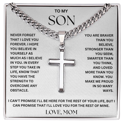 To My Son – Love, Mom Cross on Cuban Link Chain