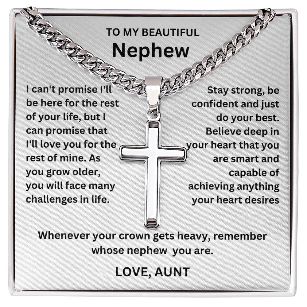 To My Nephew - Artisan Cross on Cuban Link Chain - Gift Set