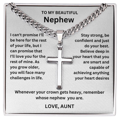 To My Nephew - Artisan Cross on Cuban Link Chain - Gift Set