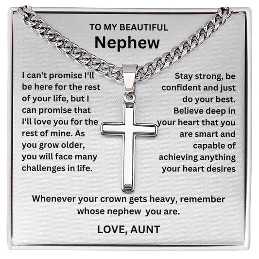 To My Nephew - Artisan Cross on Cuban Link Chain - Gift Set