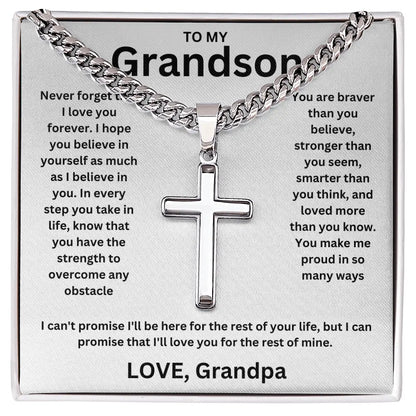 To My Grandson - Artisan Cross Cuban Chain - Love You More Than You Know