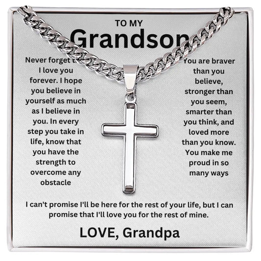 To My Grandson - Artisan Cross Cuban Chain - Love You More Than You Know