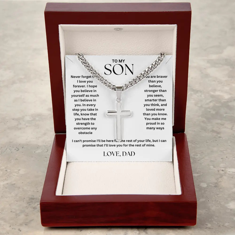 To My Son - Cross on Cuban Link Chain - Love Dad