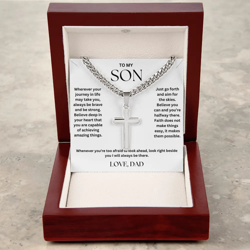 To My Son - Artisan Cross on Cuban Link Chain - Love Dad