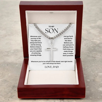To My Son - Artisan Cross on Cuban Link Chain - Love Dad