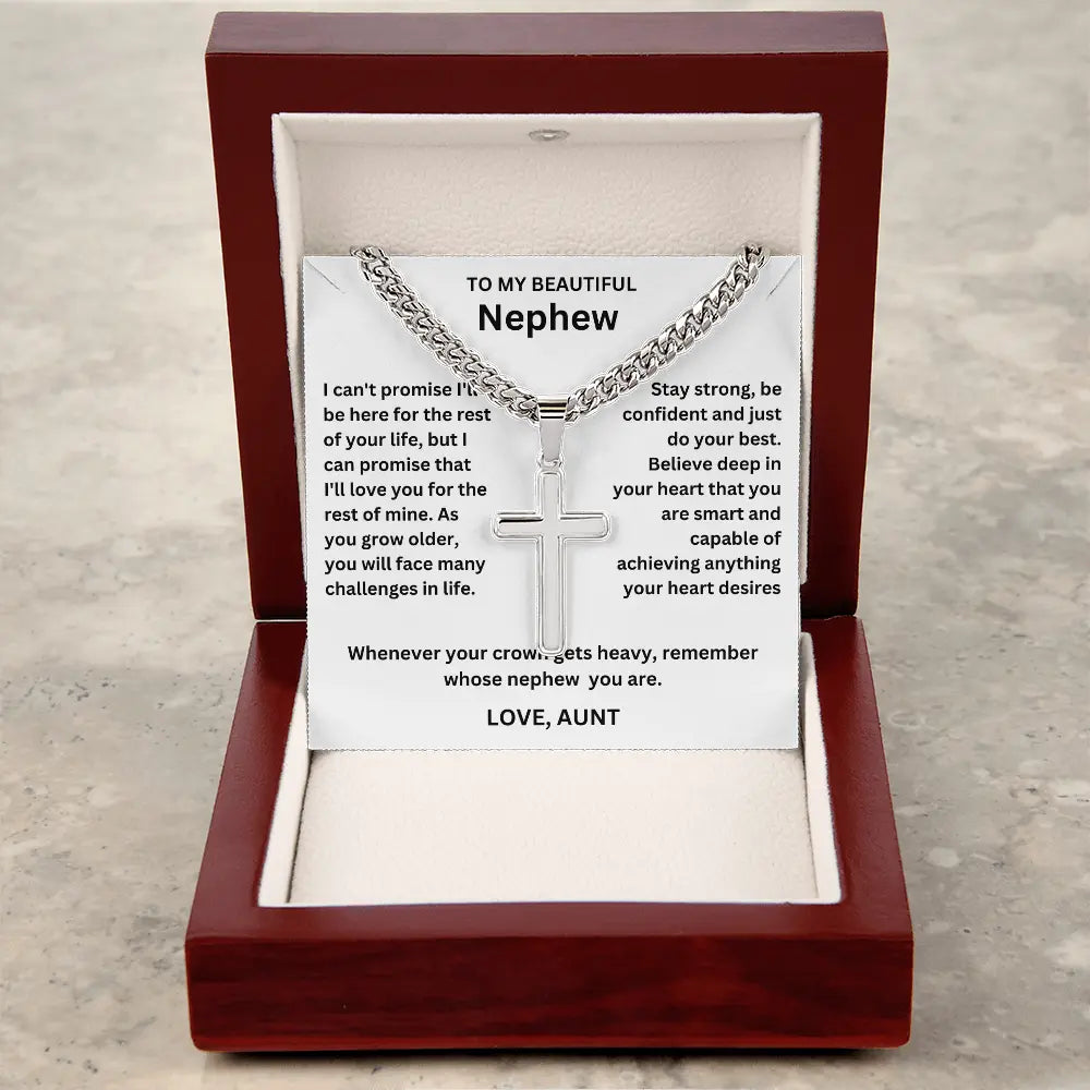 To My Nephew - Artisan Cross on Cuban Link Chain - Gift Set