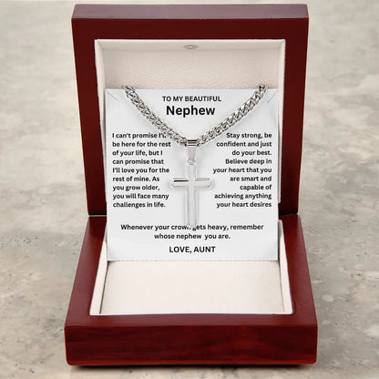 To My Nephew - Artisan Cross on Cuban Link Chain - Gift Set