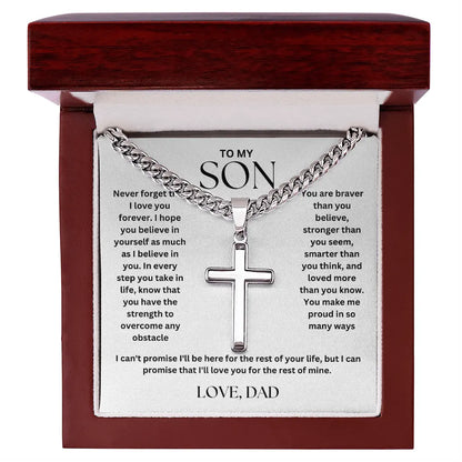 To My Son - Cross on Cuban Link Chain - Love Dad