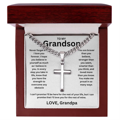 To My Grandson - Artisan Cross Cuban Chain - Love You More Than You Know