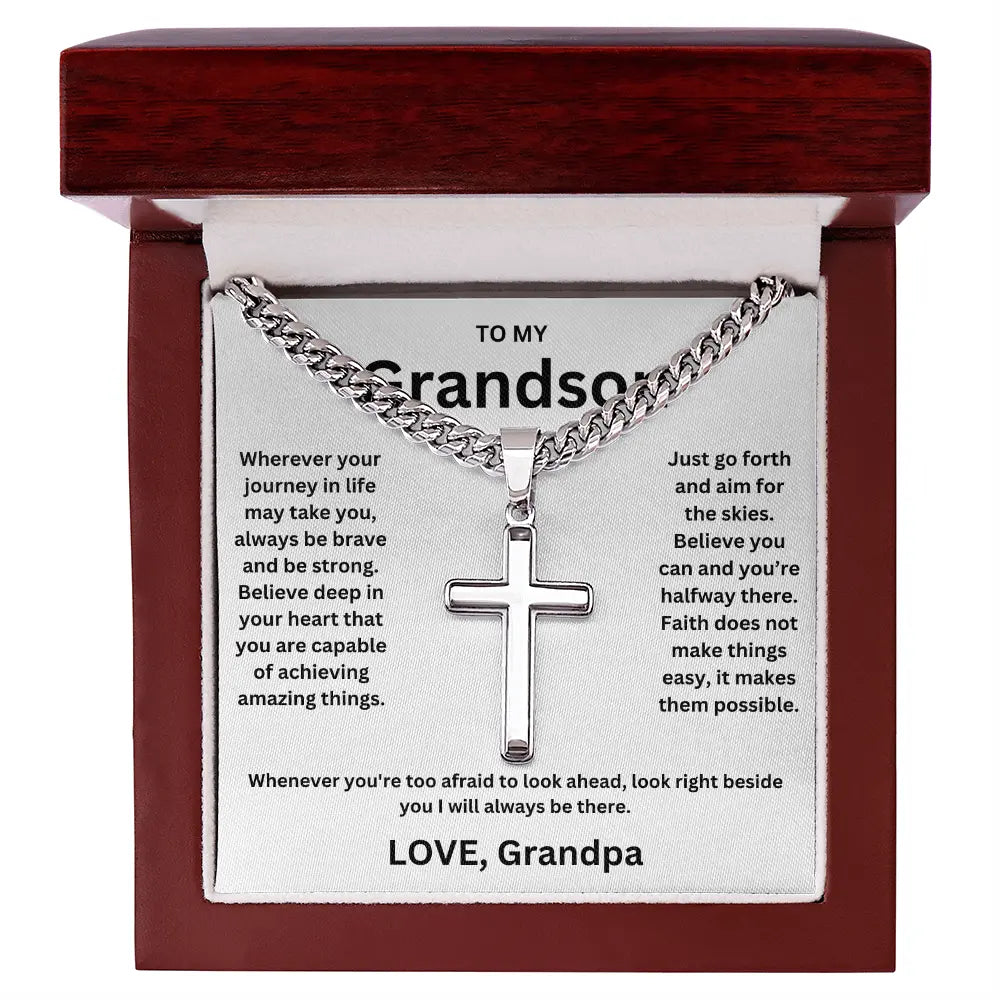 To My Grandson - Artisan Cross Cuban Chain - Love You More Than You Know