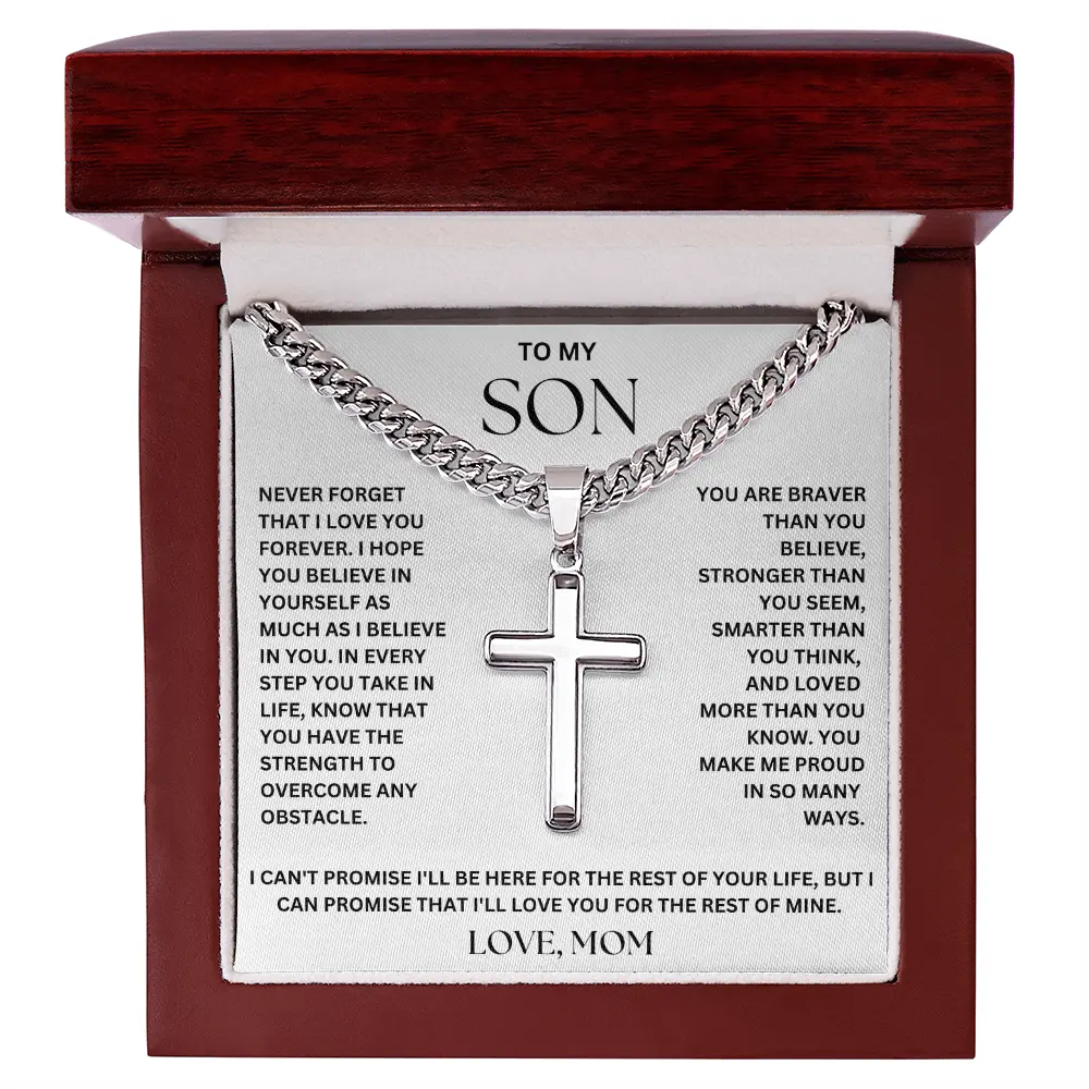 To My Son – Love, Mom Cross on Cuban Link Chain