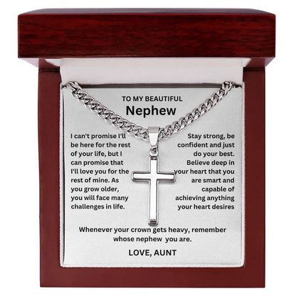 To My Nephew - Artisan Cross on Cuban Link Chain - Gift Set