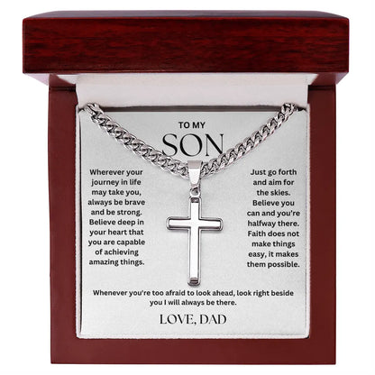 To My Son - Artisan Cross on Cuban Link Chain - Love Dad