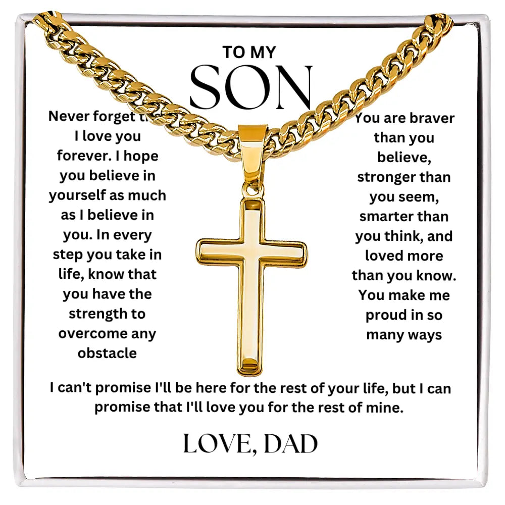 To My Son - Cross on Cuban Link Chain - Love Dad