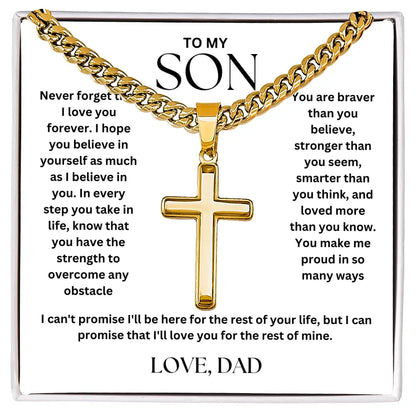To My Son - Cross on Cuban Link Chain - Love Dad