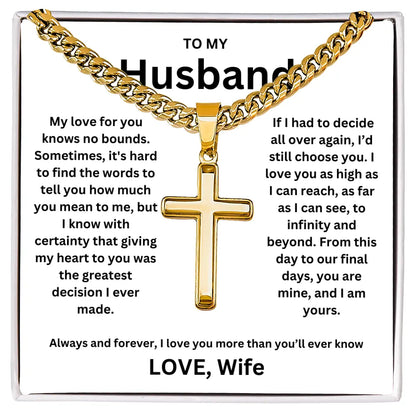 To My Husband -Artisan Cross Cuban Chain - Gift Set